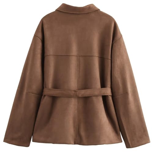 Cromoncent Women's Faux Suede Leather Jackets with Belt2