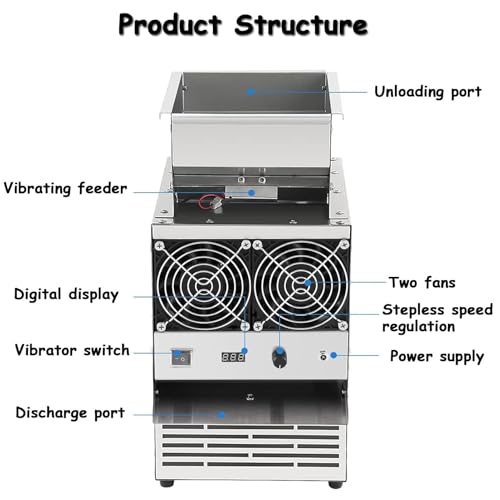 Elektrische Getreidereinigung Winnower mit einstellbarer Geschwindigkeit Ventilator - Dual Fan Getreideabscheider für Hirse, Melonensamen, Mischkörner, Reis, Sesam - DC 12V, 60-80kg/h - Zuhause
