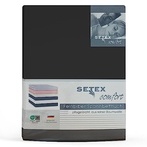 Setex - Feinbiber Bettlaken mit Gummizug kuschelig weich - Biber Spannbettlaken aus 100% Baumwolle mit rundum Spanngummi - Bettwäsche ganzjährig - Betttuch 140x200 cm Schwarz