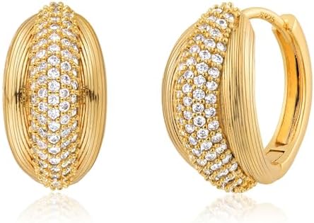 Gold Hoop Earrings for Women Trendy 14K Gold Plated Cubic Zirconia Sterling Silver Post Gold Earrings Hypoallergenic Simple Gold Jewelry