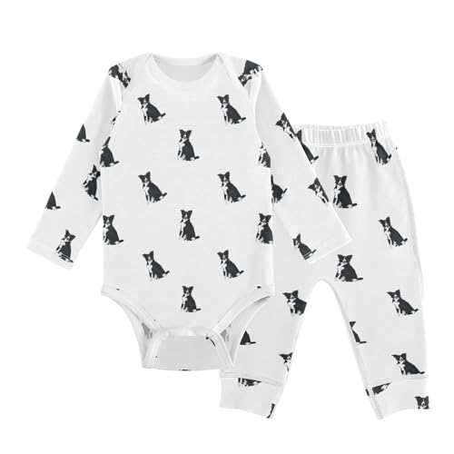 Image of vvfelixl Baby Bodysuits Pants Sets Border Collie Dog Long Sleeve Baby Clothes for Boys Girls 6-9M