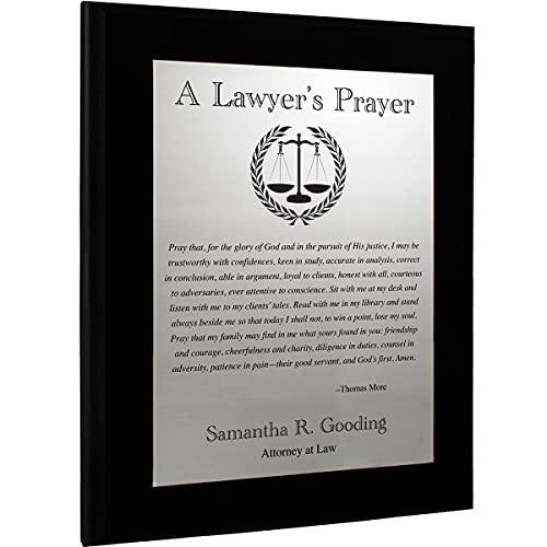 Customizable Lawyer's Prayer Plaque - Thank or Congratulate An Attorney or Celebrate a Law Student's Accomplishments - Include Their Name or Special Message (Black Wood w/Silver Metal)