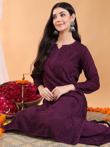 Image of POSHAK CHIKAN STUDIO Women's Hand Embroidered Lucknowi Chikankari Rayon Co-ord Set