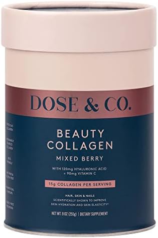 DOSE & CO Beauty Collagen (Mixed Berry) – Hydrolyzed Collagen Peptides Supplement - Non-GMO, Gluten Free, Sugar Free – Supporting Hair, Skin, and Nails* (9oz/225g), White