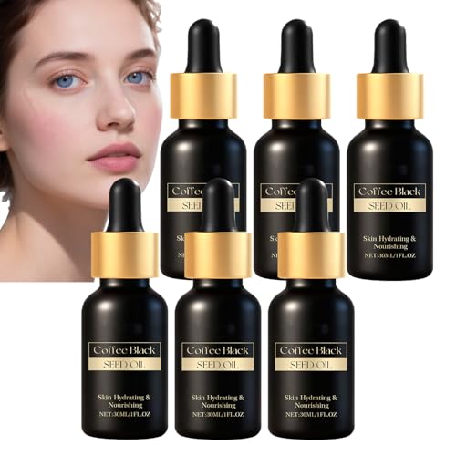 Aceite facial de café con comino negro y vitamina E – Suero facial y corporal hidratante y nutritivo, aceite hidratante antiedad para piel y cabello, aceite de masaje aromaterapia (6 unidades)