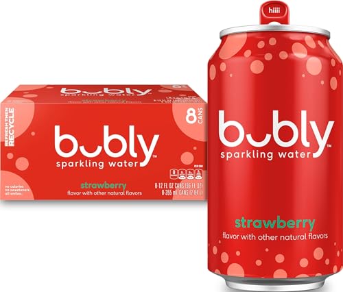 Image of bubly Sparkling Water, Strawberry, 12 Fl Oz Cans (8 Pack)