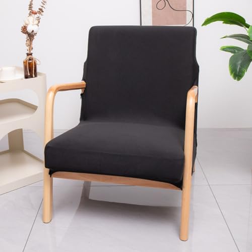 Highdi Fundas para Sillas Elástica Colores Lisos Moderno, Funda para Sillón Salón con Cremallera, Fundas para Sillas con Reposabrazos de Madera para Sala de Estar Dormitorio (Negro)
