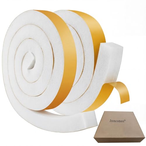 Image of 2 Rolls 1-1 /2 Inch W x 1-1 /2 Inch H Foam Weather Stripping with Adhesive 8 ft Foam Density Closed Cell Tape Seal for Uneven Gaps Doors Windows (White)