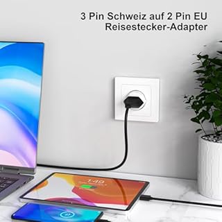 Adattatore da viaggio da 2 pezzi Svizzera a EU spina da viaggio, tipo J a Schuko, adattatore da 3 pin Svizzera a 2 pin DE/FR/IT/ES (bianco)