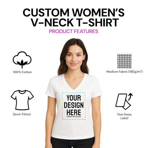 Personalized Women's V-Neck T-Shirt – Custom Image & Text, Design Your Own Front & Back Print, Customizable Tee Gift2