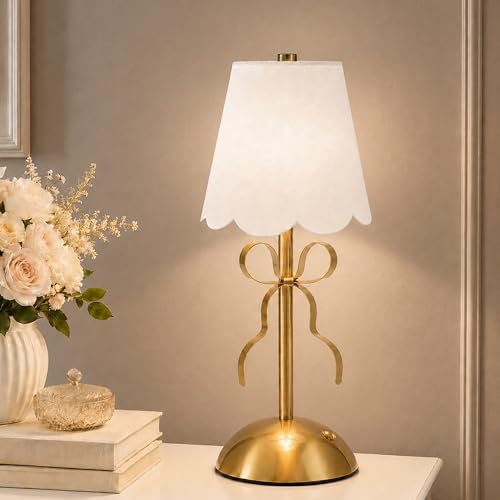 CryzhalinX Cordless Small Table Lamp Cute Led Desk Lamp Gold Bow Lamp