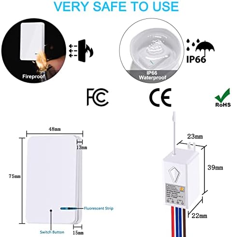 NineLeaf Portable Mini Wireless Switch Kit for Lights Lamps with Remote Control Wire Free Receiver No Wiring No Battery Required Easily installed (2 RF Switches and 1 Receiver)