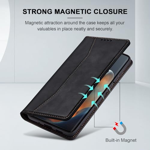 Image of Jasonyu Case for Motorola Edge 60 Leather Wallet Flip Cover with Card Holder,Kickstand, Magnetic Closure,TPU Shockproof Phone Case (Black)