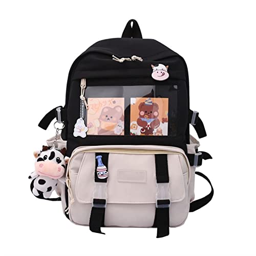 MQSHUHENMY Kawaii Backpack with Kawaii Pin and Accessories, Cute Black Backpack, Kawaii School Backpack Cute Aesthetic (B-Black)
