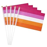 GentleGirl 12 Pack Sunset Lesbian Pride Rainbow Flags Lesbian Small Mini Hand Held Stick Flag Gay LGBT...