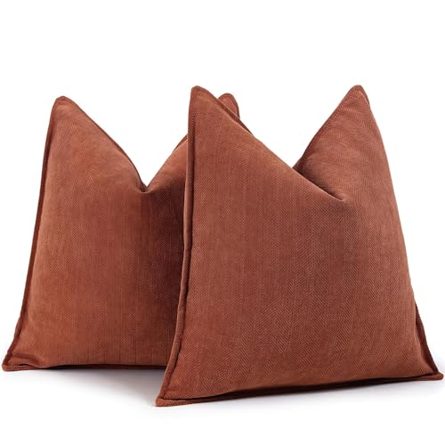 Image of ZWJD Rust Throw Pillow Covers 18x18 Set of 2 Chenille Fall Pillow Covers with Elegant Design Soft and Luxurious Decorative Throw Pillows for Couch, Bed, and Home Decor