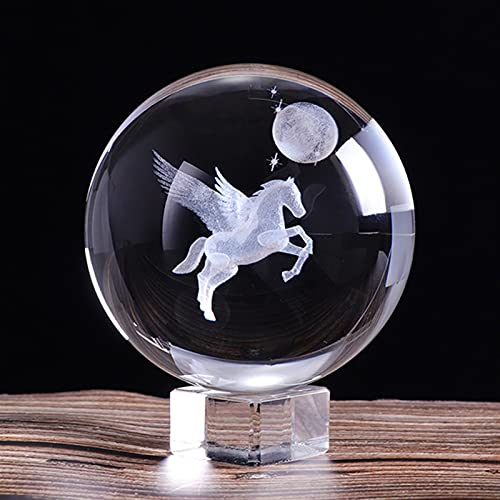 Boule de cristal miniature Pégase 3D sphère verre décoration 80mm