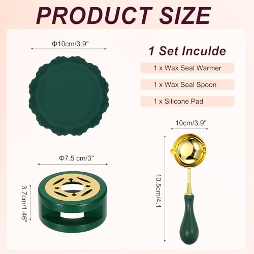 PATIKIL Wachs-Siegel-Set, Wachs-Siegel-Set inklusive Versiegelungswärmer, Schmelzlöffel, Silikonpad, Retro-Schmelzofen für Briefumschläge, Briefe, Bastelarbeiten DIY, Dunkelgrün