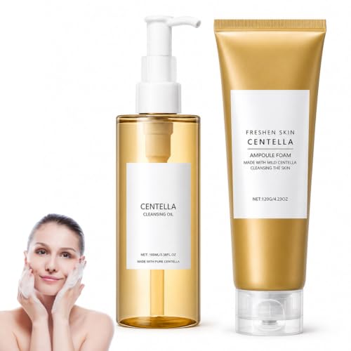 FOCJUK 2 Piezas Set de cuidado facial con centella, aceite limpiador de centella, limpiador facial, suave y ligero, para piel sensible y con tendencia al acné