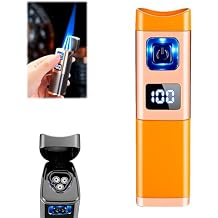 Metal Jet Flame Lighter - Triple Jet Flame Refillable Butane Windproof Lighter with Punch Rest Holder Orange