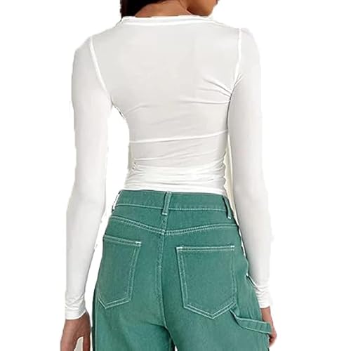 Women's Basic T-Shirt Long Sleeve Crop Top Slim Fit Tops Casual Crew Neck Tee Shirt Long Sleeve (UK, Alpha, M, Regular, Regular, White) - Image 3