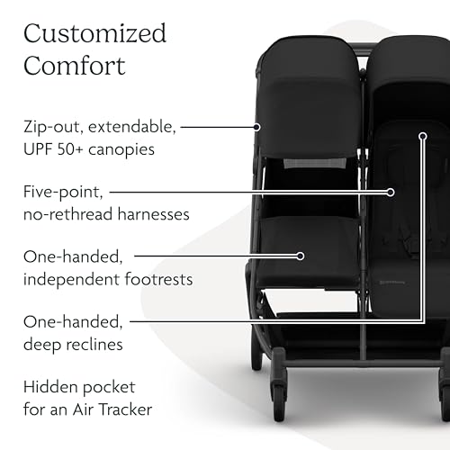 Image of UPPAbaby Minu Duo Side-by-Side Double Stroller - Lightweight + Compact Design for Travel - Easy Fold- from Birth to Toddler - Independent Recline -James (Black /Carbon Frame /Black Leather)