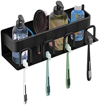 Toothbrush Holder Wall Mounted, Self Adhesive Tooth Brush Holder, Bathroom Organizer for Toothbrush/Toothpaste/Cups, Matte Black, 4 Slots