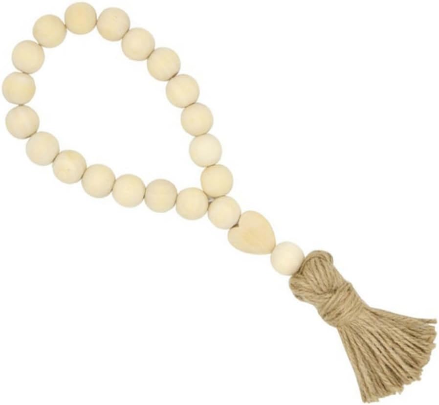 Garneck Guirnalda de cuentas de madera, borlas de granja, cuentas de oración rústica para decoración de puerta del hogar, decoración de Navidad