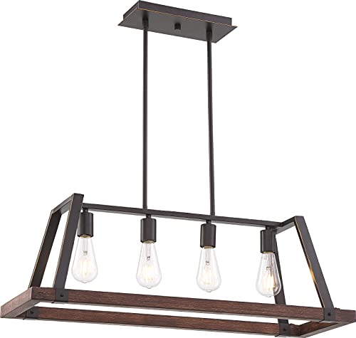 Nuvo 60/6894 Outrigger Kitchen Pendant Fixture Mahogany Bronze and Nutmeg Wood Finish, 4 Light by Nuvo - Used condition - US$199.65