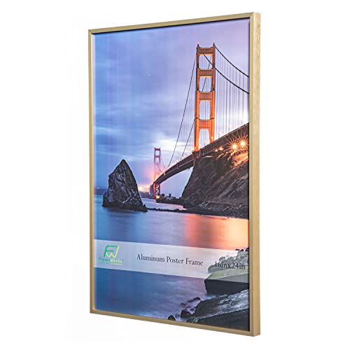 Frameworks 16” X 24” Gold Brushed Aluminum Poster Picture Frame With Plexiglass 1-Pack #TOP3