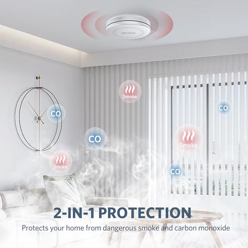Smoke Detector Carbon Monoxide Detector Combo 10 Year Battery, HATHEPHS Slim Smoke Alarm CO Detector with Large Test/Silence Button, Adhesive & Screws Included