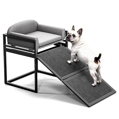AZV Dog Stairs Ramps,Seat Chairs Mate for Small Dogs,Steps for Puppy Cats Pets to Get on High Bed with Platform Doggie Office Window Doggy Couch,Non Slip Dachshunds Ladder,Load Capacity 100 lbs Grey