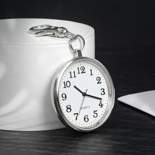 Image of Minimalist Ultra Thin Open Face Quartz Pocket Watch with Key Buckle Unisex Portable Unisex Pocket Watch