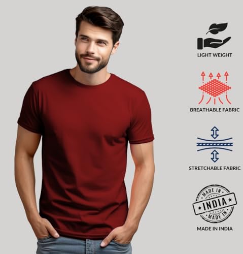 Image of ADRO Men's Cotton Regular Fit Combo Plain Solid T-Shirt Pack of 2