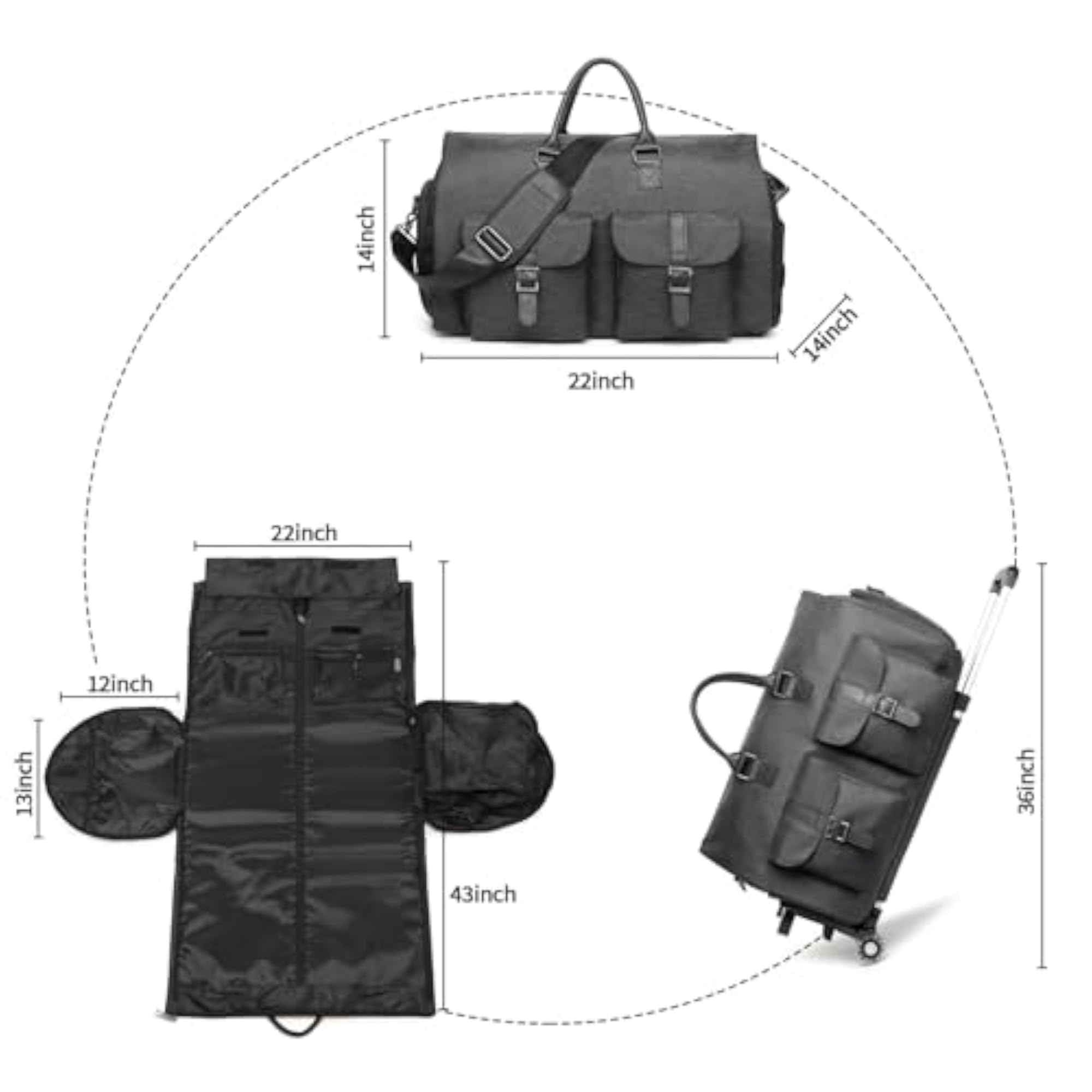 Rolling Garment Bag with Wheels & Shoe Compartment