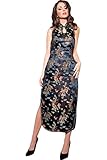 Music Legs Sexy Bare Back Dragon Print Oriental Long Gown, As Shown, Medium/Large