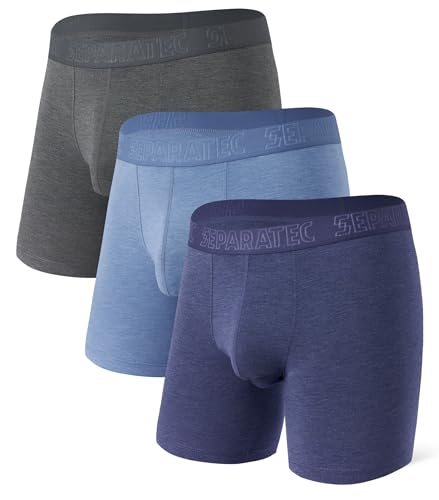 Separatec Men's Boxer Briefs,Soft and Breathable Rayon Made from Bamboo Boxer Brief with Ball Pouch 3 Pack