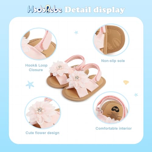 Image of HsdsBebe Baby Girls Sandals Bohemia Flower Bow Soft Sole Toddler First Walkers Beach Summer Shoes