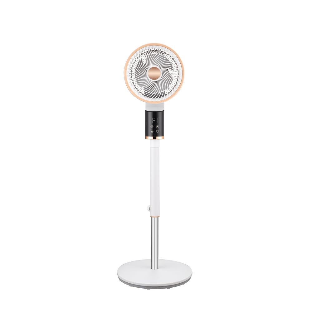 Brigros White - Ventilatore a Piantana Arion 50W con Display LED e Timer 12 Ore, Ventola Turbo con Oscillazione Verticale e Orizzontale, 3 Velocità, Altezza Regolabile, 31x26x105 cm