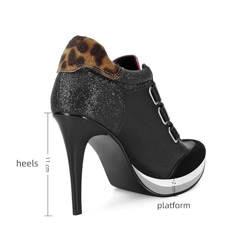 Wnshonzy Sneaker Heels for Women High Heel Black Suede Leather Tennis Shoes Sport Dressy Round T-Toe Comfort Stiletto Style Fashion Hook&Loop Vintage Platform Y2k by Wnshonzy - Used condition - Image 4