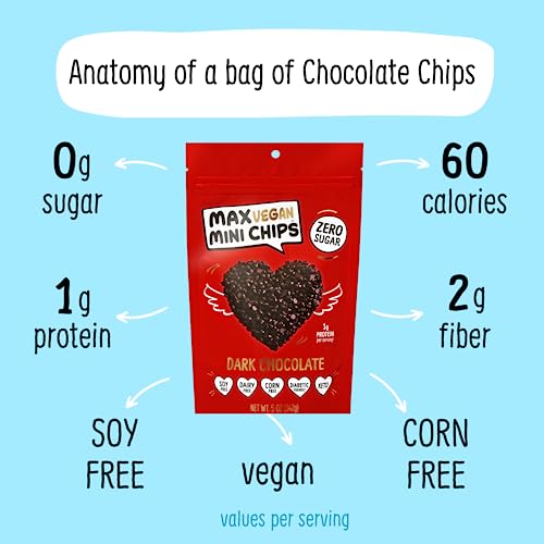 Max Sweets Vegan Mini Chocolate Chips - Delicious Sugar Free Candy Ideal for Keto, Gluten Free, Diabetic, Low Carb, No Sugar Diets - Vegan Dark Chocolate Chips