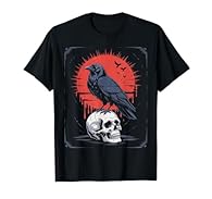 The Odin's raven is a character from Norse mythology. In this case the raven in front of a red moon is sitting on a skull. Perfect if you call yourself a Gaelic or Northman. Lightweight, Classic fit, Double-needle sleeve and bottom hem