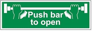 VSafety Push Bar To Open Sign - Landscape - 600mm x 200mm - Self Adhesive Vinyl