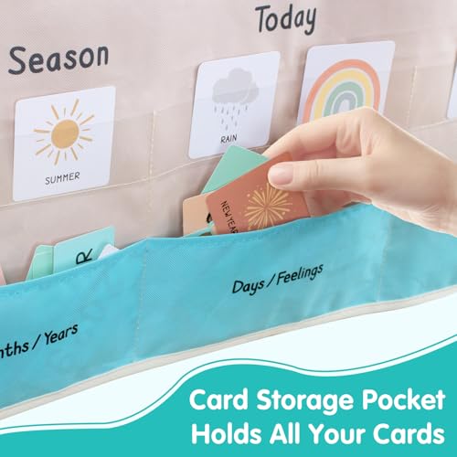 ALSLEA Calendar and Weather Pocket Chart for Classroom, 35½" x 25½" Large Boho Calendar for Kids, Toddler Learning Activities Chart, Homeschool and Teacher Essentials 114 Cards - Image 5
