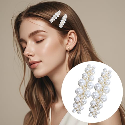 2 Pzs Pinzas Para El Pelo Con Perlas Blancas miniatura 4