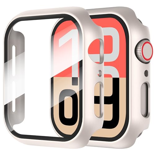 Diruite 2 Pezzi Cover per Apple Watch SE 3/2/1 /Series 6 5 4 44mm Vetro Temperato Pellicola Protettiva,PC Rigido Case Protettiva Ultrasottil Custodia,Luce Stellare,44mm