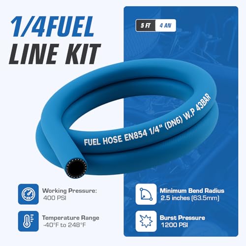 Tuyau de carburant bleu 4AN 1/4 en finition premium