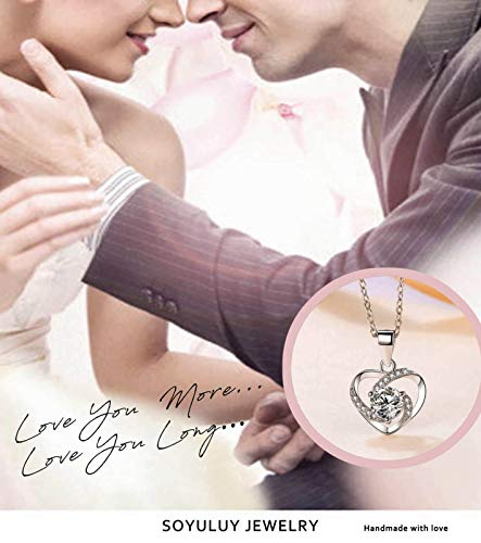 Soyuluy Platinum Plated S925 Sterling Sliver Charms Delicate Neckless Cz Diamond Heart Pendant Dainty Unique Necklace For Women Girls Birthstone Present For Valentine's Day Anniversary… #TOP5