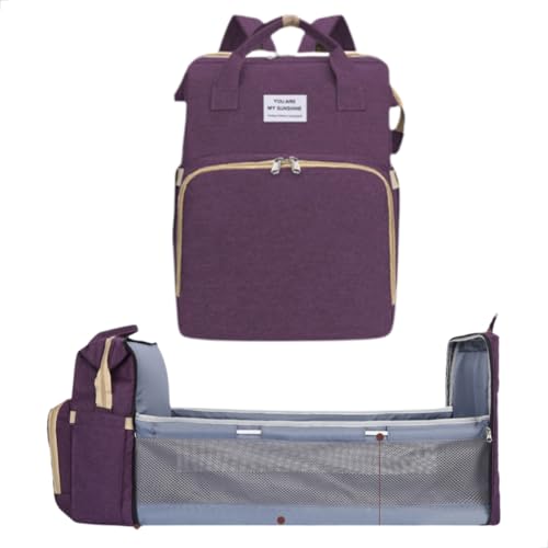 Mochila Maternidade Bebê Bolsa que Vira Berço, Troca Bebê, Porta Lenço, Fralda, Mamadeira Com Bolsos Térmicos, Prova D'água, Impermeavel, Alças Acolchoadas, Premium (ROXO)