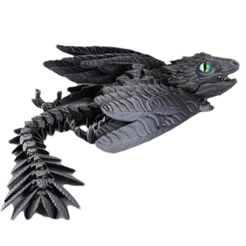 Dragón impreso en 3D - Fidget Sculpture, criatura articulada | Dragón de fantasía flexible con muebles, diseño de plumas detallado, juguete de alivio de estrés ideal para mentes creativas, niños